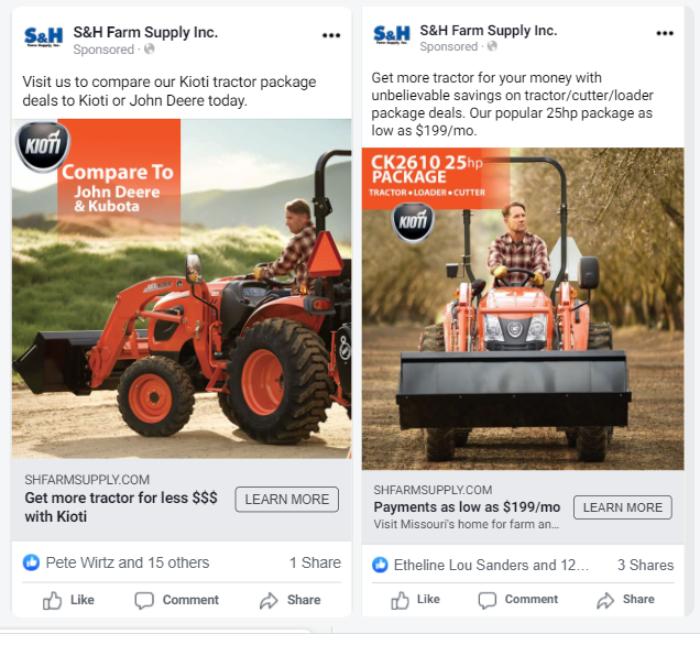 Facebook Paid ads comparison example