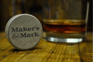 Close up picture of Makers Mark branded cap
